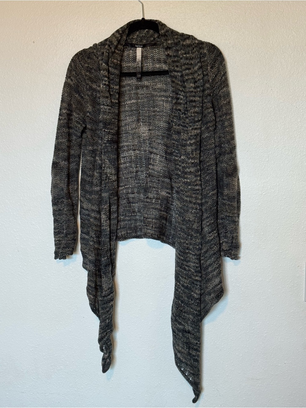 Kensie Marled Charcoal Open-Front Draped Cardigan